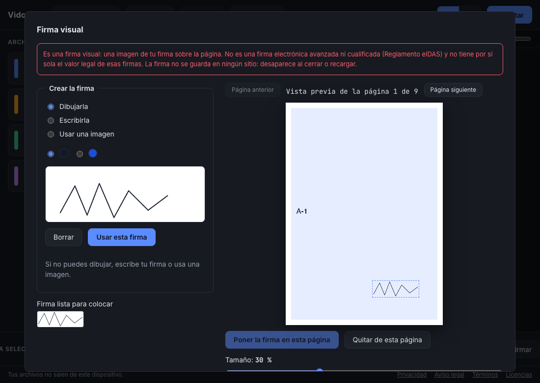 Vidopdf visual signature placed on a page